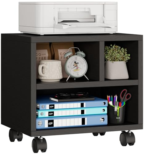 IBUYKE Mobile Printer Stand with Wheels,Printer Table with Storage Shelf,Multi-Purpose Desk Organizer,Printer Trolley on Wheels,for Folders, Fax Machine, Scanner,Home Office Black TPS004B