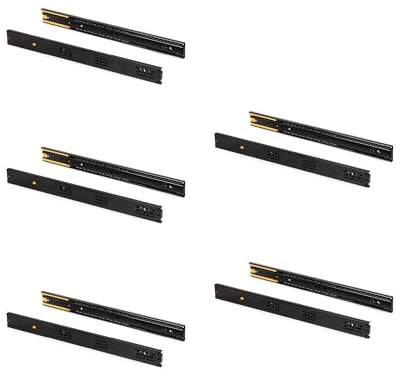 Schubladenschienen - 5 Stück, Typ Kugeln, Höhe 45 mm, Tiefe 500 mm, Totalauszug, Softclose, Farbe Schwarz.