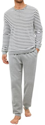 Crewhpo Pyjama Manches Longues Homme Pantalon Uni 2 Pièces pour la Maison