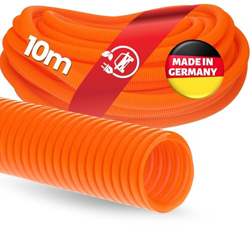 Kalitec 10m Wellrohr PPmod NW 10 Orange - UV-Beständiger Wellschlauch | Ungeschlitzter Marderschutz & Kabelschutzrohr, AD 12,7mm ID 10,1mm, Flexibles Leerrohr für Außenbereich & KFZ