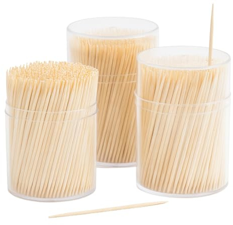 Palillos de dientes de madera de bambú redondos, Palillos para Aperitivos, palillos para frutas, palillo de madera, Diseño Redondos de Doble Punta, Longitud 6.5 cm, Pack 1500 unidades