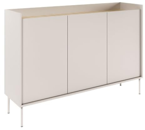 Selsey Kommode 140 cm Moderne Taupe/Lindberg-Eiche Sideboard - Matte Oberfläche, 3 Türen, Viel Stauraum Robuste Spanplatte mit ABS-Kanten Schlafzimmer/Flur Hergestellt in Polen