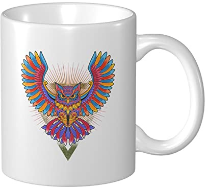 Tazza Da Caffè Colorful Owl Latte Mug Con Manico Personalizzato Tazza Innamorati, Per Compleanno, Office, Work, 330ml