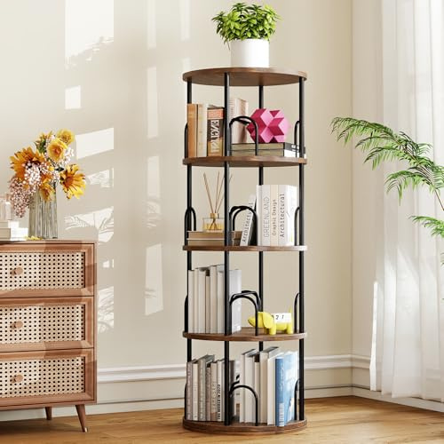 Arbcoler 4 Ebenen Drehbares Bücherregal Kinder Holz, 360° Kinder Bücherregal Schwarz, Rundes Bücherregal Kinder Drehbar, Bücherregal Kinder Klein für Schlafzimmer, Wohnzimmer, Kinderzimmer