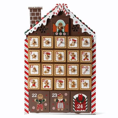 Calendrier de l'Avent en bois avec tiroirs, compte à rebours de 24 jours en forme maison, calendriers l'Avent vides à remplir pour la décoration fête Noël