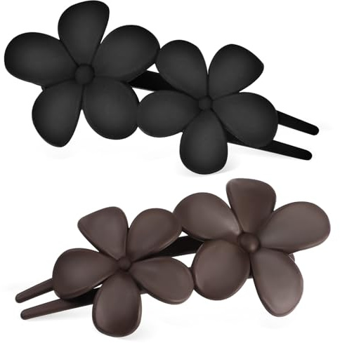 FONDOTIN 2 St Blomklämmor Platta Hårklämmor i Svart och och Hållbara Plastklämmor med Elegant Blommönster för Bröllop Fest och Vardagsbruk