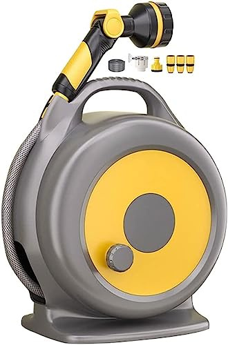 MKAK Carrello Avvolgitubo For Acqua, Set Di Attrezzi Pistola Ad Acqua Alta Pressione Giardino Portatile Compatto Rack Stoccaggio Integrato Bagno Domestici(Hose Cart+20m Pipe)