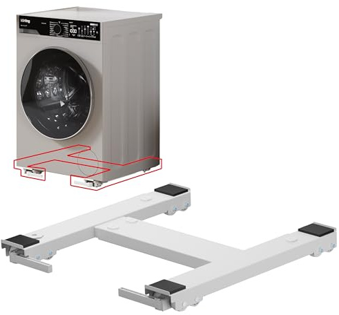Wheel Wash Slim – Base Universale Antivibrazione con Ruote per Lavatrice e Asciugatrice – Supporto Regolabile con Freni Ergonomici, Portata 250 kg, Supporta anche elettrodomestici sovrapposti
