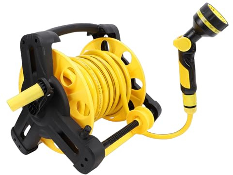 Depisuta Avvolgitubo da giardino, carrello porta-tubo per impieghi gravosi da 15 m/49,21 piedi con maniglia laterale, con spruzzatore per irrigazione esterna e lavaggio auto