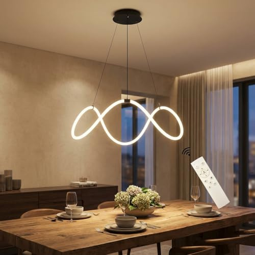 Lampadario a Sospensione LED Moderno, Design a Onda in Silicone, 90cm, 68W, 3 Temperature di Colore, Dimmerabile con Telecomando, Lampada da Soffitto Regolabile per Soggiorno, Sala da Pranzo, Camera d