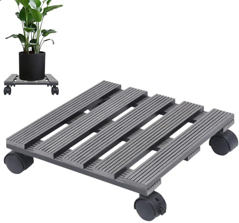 Rodillos para Plantas con Ruedas – Jardinera de Flores de Madera y PP de Alta Resistencia de 30x30x7,5 cm, Soporte para Plantas Impermeable | Soporte de flores para interiores y exteriores para jardín