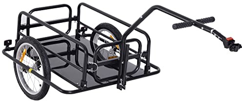 HOMCOM Remorque vélo remorque de Transport pour vélo 70 L 155L x 71,5l x 77H cm poignée Barre d'attelage Universelle Pliable Acier Charge Max. 40 Kg Noir