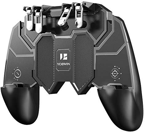 SUUKEE Mobile Game Controller with 4 Triggers Compatiple for PUBG/Fortnite [6 Finger Operation], L1R1 L2R2 Grip Gamepad Joystick Remote Shoot Aim Key for iPhone Android Phone