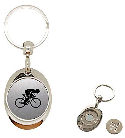 Porte clé en Métal alu brossé avec jeton aimanté gravé Vélo