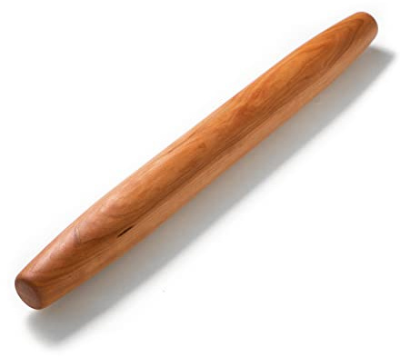 French Rolling Pin - 20” inch Tapered Rolling pin, French Style - Made in the USA with Pennsylvania Black Cherry Wood - Long Wooden Rolling Pin for Pizza, Pastry, and Pie Dough