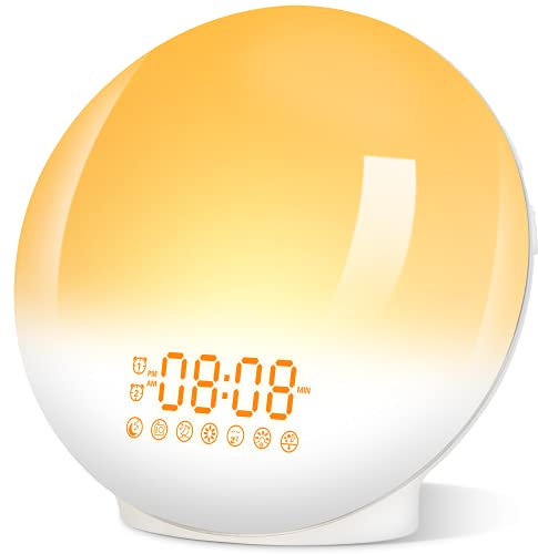 Réveille-jour, réveil avec fonction d'enregistrement, 7 couleurs, veilleuse de nuit, simulation de lever de soleil pour enfants, dormeurs lourds, radio FM 8 sons naturels et 30 lumières réglables