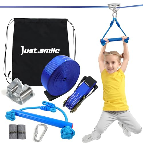 Zipline Kit for Kids and Adults,Slackline Pulley Zipline with 60ft Zipline,Zip Lines Kits for Backyards,Ninja Warrior Obstacle Course for Jungle Gym