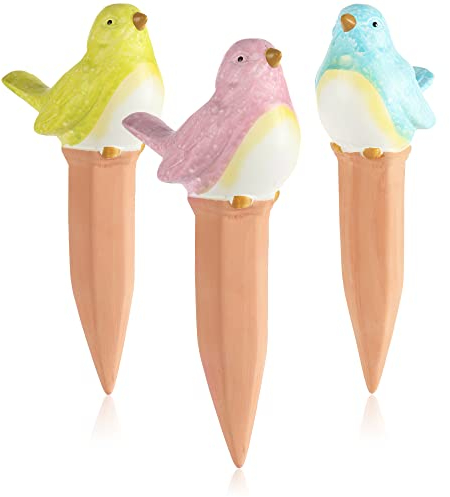 com-four® 3x Automatische Bewässerung für Zimmerpflanzen - Wasserspender für Pflanzen - Tonkegel zur Blumen Bewässerung - Hydrospikes (03 Stück - Vögel)