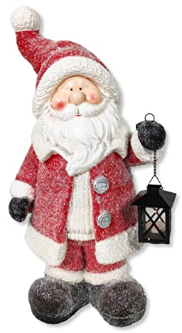DARO DEKO Winterfigur Weihnachtsmann mit Windlicht Laterne 33 x 58cm rot weiß Dekofigur Weihnachtsdeko