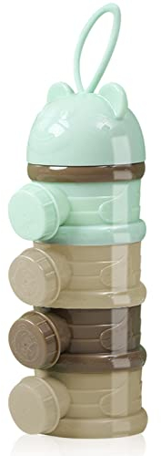 LAPONO Milk Powder Dispenser Formula,Portable 4 Layers Kids Baby Storage Container Stackable Pots 240ml BPA Free Snack/Grain/Food/Fruit Box Non-Spill for Infant Toddler Children Travel （Green）
