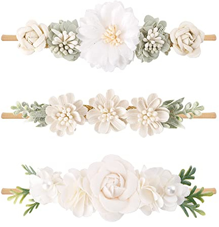 cherrboll 3pcs Baby Girl Flower Headbands, Super Soft & Stretchy Nylon Floral Hairbands for Newborn Toddler