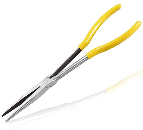 LEONTOOL Alicates de punta de aguja de largo alcance de 11 pulgadas Alicates de punta de aguja recta Alicates de punta de cadena Alicates de alambre Herramienta de reparación para espacios estrechos