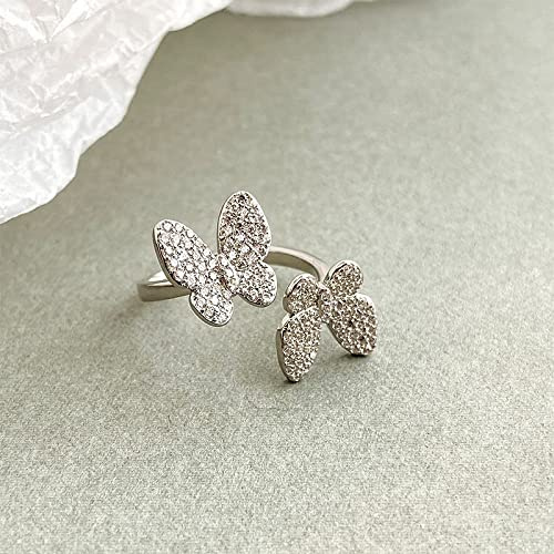 HGJH Anello in Argento 925 da Donna,Anello Regolabile per Donna Doppia Farfalla Argento Sterling 925 Micro Pavé Zircone retrò Anello Dito Indice da Sposa Gioielli Eterni Regali per Ragazze Signore