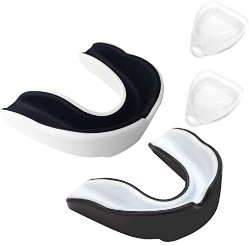 Sports Mouth, 2 Pieces Mouthguard Boxing Adults, Sports Mouthguard, Mouth Guard for MMA, Martial Arts, Boxing, Rugby and Hockey, with Box, Black and White
