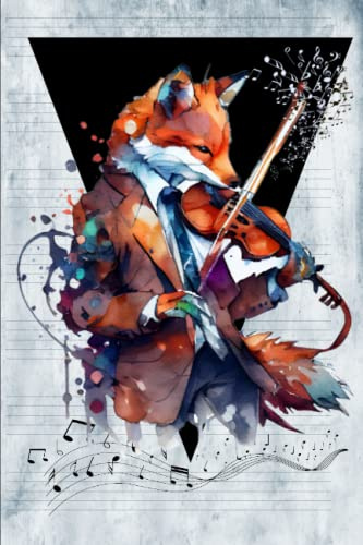 Musikheft: Notizbuch mit Notenlinien im A5 Format | Notenheft für den Musikunterricht in der Schule und für Hobby-Musiker | Fuchs mit Violine| 120 Seiten | Softcover