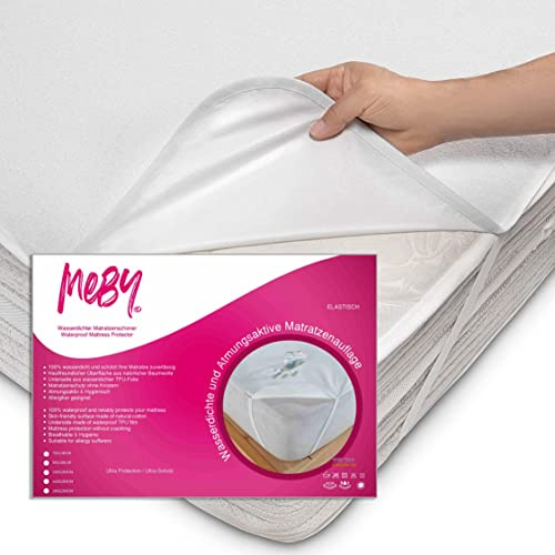 MEBY 180x200 cm wasserdichter Matratzenschoner. Atmungsaktive Matratzenauflage aus Baumwolle. Matratzenschutz, wasserdicht, nässeschutz. Elastisch ohne Knistern. Mit 4 Eckgummis (180x200 cm)