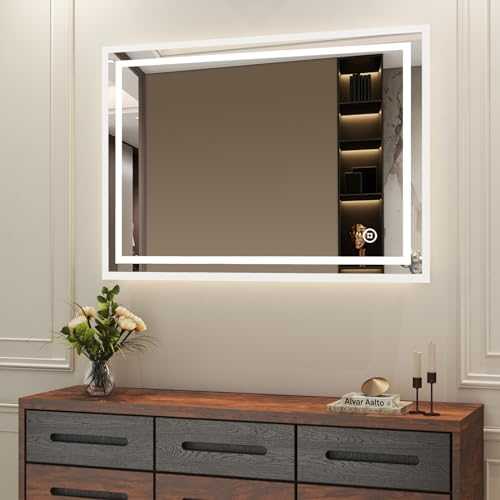 Boromal LED Badspiegel 80x60cm Badezimmerspiegel mit Beleuchtung 3 Lichtfarbe Dimmbar 3000-6500K 2880LM Kaltweiß Neutral Warmweiß Wandspiegel Lichtspiegel mit Touch Schalter