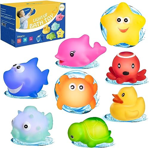 HOYIBO Light Up Bath Toys - 8 Pack Toddler Toys With Colorful Flashes Lights for Kids 3-5 Boys & Girls