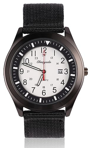 Vicloon Herrklocka, analogt kvartsur, självlysande militärklocka, klocka med datumfönster och nylonrem, taktisk minimalistisk sport- och arméklocka, Svart rem, Minimalist
