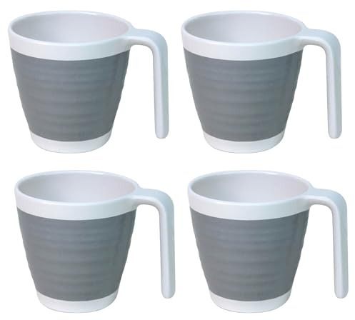 Outdoor Revolution Premium 4- Piece Melamine Camping Picnic Mug Set - Pastel Grey