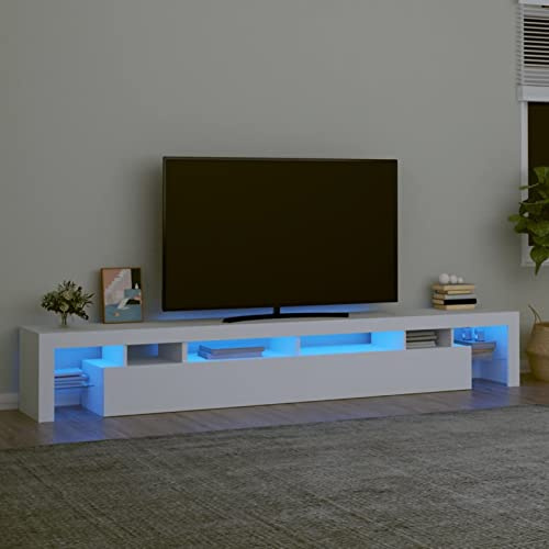 Homgoday Mobile Porta TV con Luci LED Bianco 260x36,5x40 cm, Mobile Porta TV, Mobiletto Basso per TV Tavolino da Salotto Supporto TV per Soggiorno