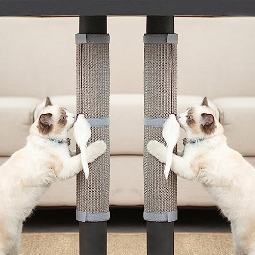 JanYoo 2 Stück Tischbein Katze Kratzschutz Katzenkratzmatte Katzenkratzer | Grau,50×25cm,Sisal,Möbelschutz Tischbein Katzenkratzer mit Klettverschluss,Kratzmatte für Katze Scratcher Sofa Kratzbrett