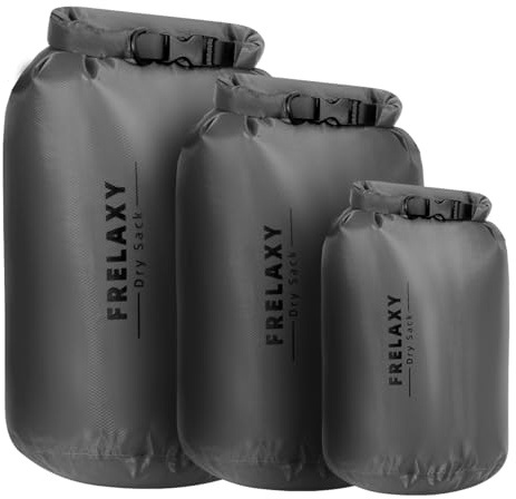 Frelaxy Waterproof Dry Bag 2 Pack/3 Pack, Lightweight Portable Dry Bags, 5L & 15L & 25L Durable Dry Sack Set Keep Gear Dry for Hiking, Camping, Boating, Backpacking, Kayaking (3 Pack - Gray)