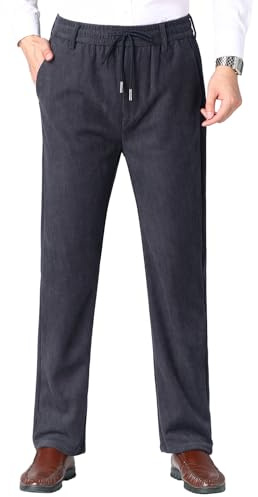 Yukirtiq Pantaloni da Uomo in Velluto a Coste Ufficio Pantaloni Eleganti Elasticizzato Pantaloni da Jogging Formale e Casual con Coulisse, Grigio Scuro, S