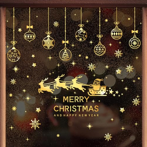 KASESSS 150 Stück Fensterbilder Weihnachten, 6 Blätter fensterdeko weihnachten weihnachtsdeko weihnachts fensterbilder Weihnachten Aufkleber Statisch Haftende PVC Weihnachten Aufkleber(Gold)