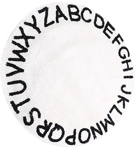 LIFKOME Runder Kinderteppich Mit Weißen Buchstaben rutschfeste Soft Floor Cushion Cartoon Nordischer Stil Dekorative Lernmatte Für Babyzimmer Und Spielzimmer