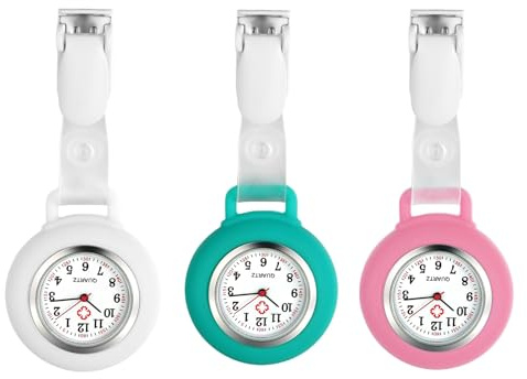 Avaner Krankenschwesteruhr Silikon Schwesternuhr mit Clip: Taschenuhr Krankenschwester Schwesteruhr Pflegeruhr Ansteckuhr FOB Analog Quarzwerk Uhr für Arzt Doktor Krankenschwester Damen Herren