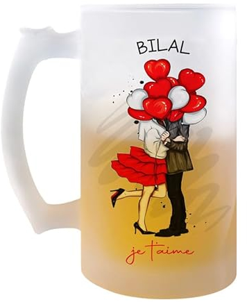 Planetee Chope Bilal Je t'aime Ballon | Verre à Bière Pression Pinte Couple Saint Valentin Mariage Fiançailles Anniversaire Cadeau Romantique