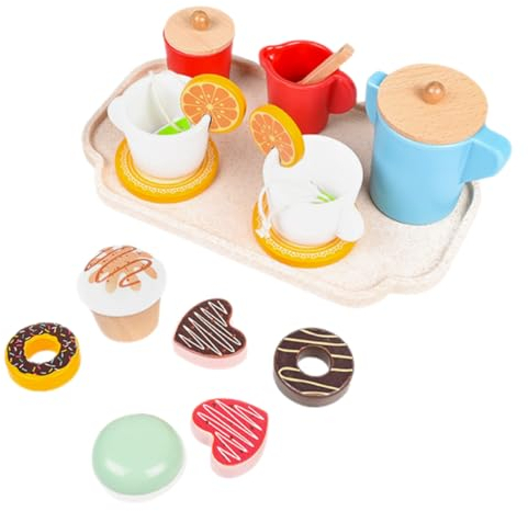 BESTonZON 1 Jeu Service à thé simulé Jouets Jouet à Dessert en Bois Jeu de rôle pour Enfants Ensemble de Jeu de Cuisine Dessin animé Accessoires Le Dessert Faire Semblant