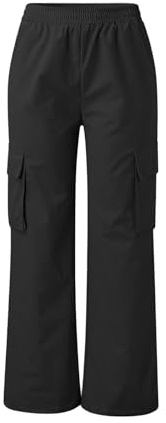 SHEKINI Cargobyxor dam hög midja joggingbyxor, cargobyxor, raka sweatbyxor, träningsbyxor elastisk midja, capribyxor, slagbyxor, sportbyxor löparbyxor med fickor, svart, S
