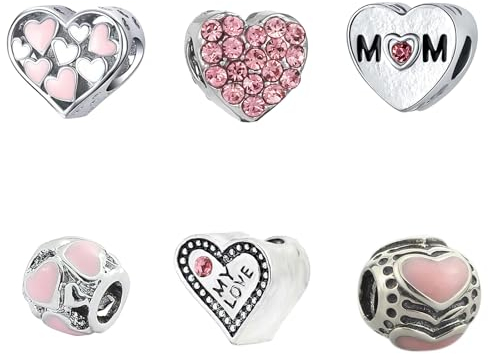 SURALIN 6er-Pack Abstandsperlen in Herzform, Liebeskristall Strassperlen Abstandshalter Charms Anhänger für Europäische Armbänder Halskette,Mother's Day Schmuck Geschenk