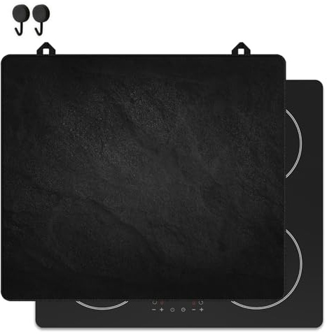 KitchyMist Herdabdeckplatte Schwarze Steinwand - 60x52 cm - Kochfeld Abdeckung - Induktionsschutz - Küchen-Spritzschutz