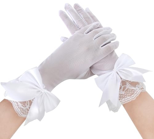 1 Pares Guantes De Boda Blancos, Guante Corto De Encaje, Guantes De Mujer Elegantes, Guantes Cortos De Tul De Tul Con Arco, Para Cenas De Boda Accesorios En Disfraz