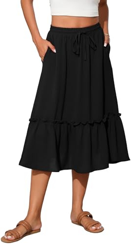 TASAMO 2024 High Waist Flared Skirt with Pockets - Perfect for Adding a Touch of Elegance to Your Everyday Look Black