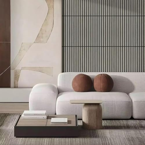Jobu | Square Wood Veneer Slatted 3D Panels for Wall and Ceiling Décor - Wooden Slatted Wall Paneling for Interior Home Décor | 60cm (L) x 60cm (W) x 2.1cm (D) - 4 Pack (Grey)