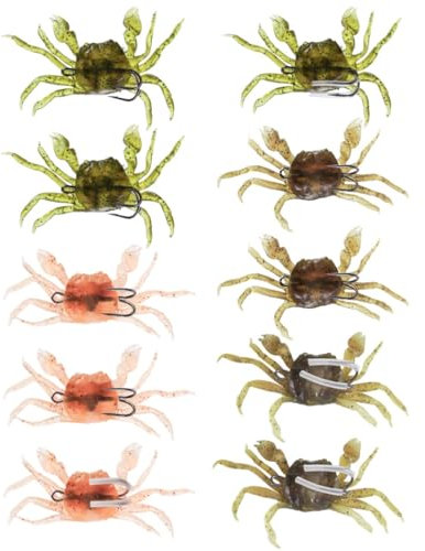 byepica 10 Soft Crab Lures Pack, 3D Simulation Baits with Built-in Hooks, Fishing Tackle for Freshwater & Saltwater, Fish Catching Tool